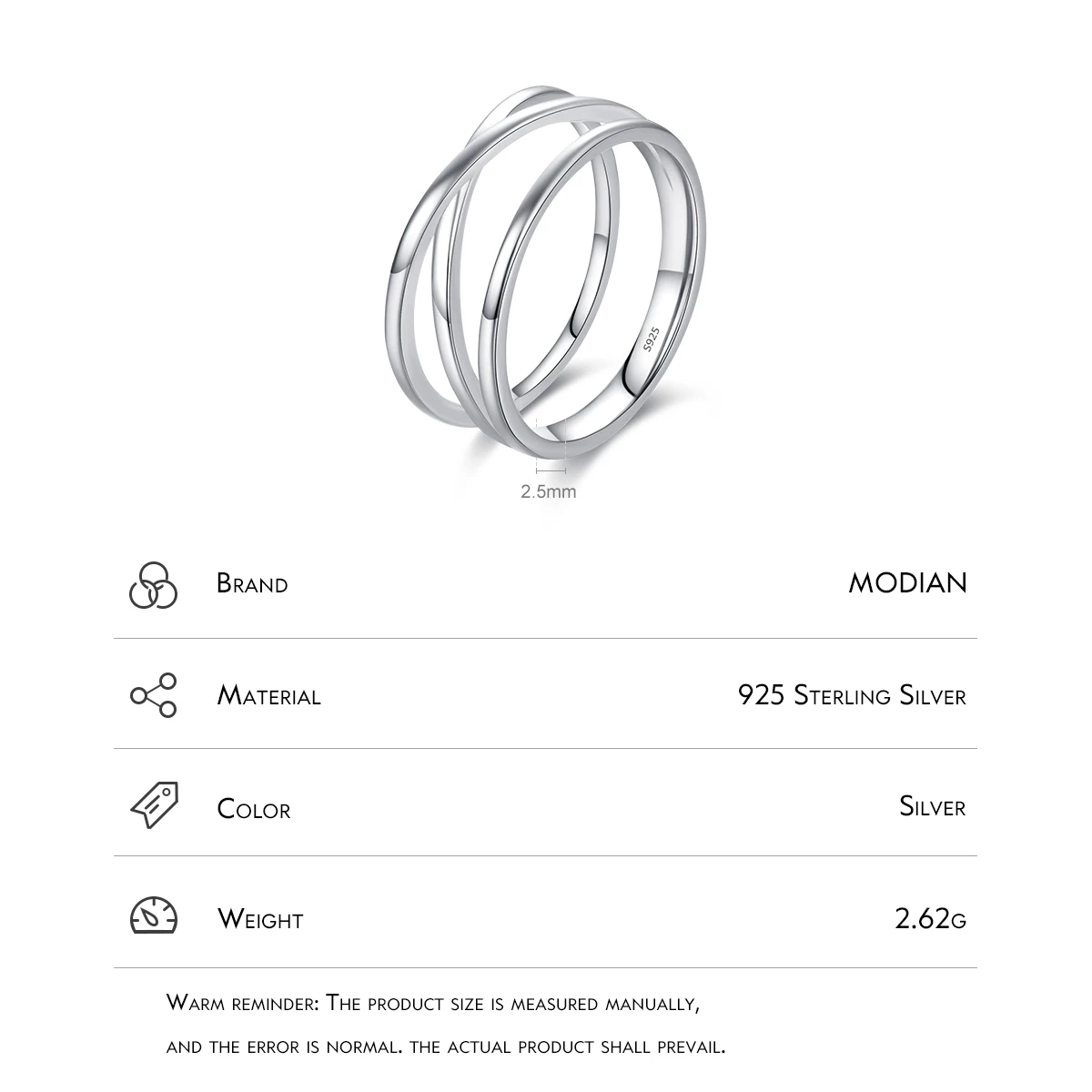 MODIAN Solido argento sterling 925 Linee minimaliste Anello da dito impilabile Classico Gioielleria raffinata per le donne Regali di compleanno