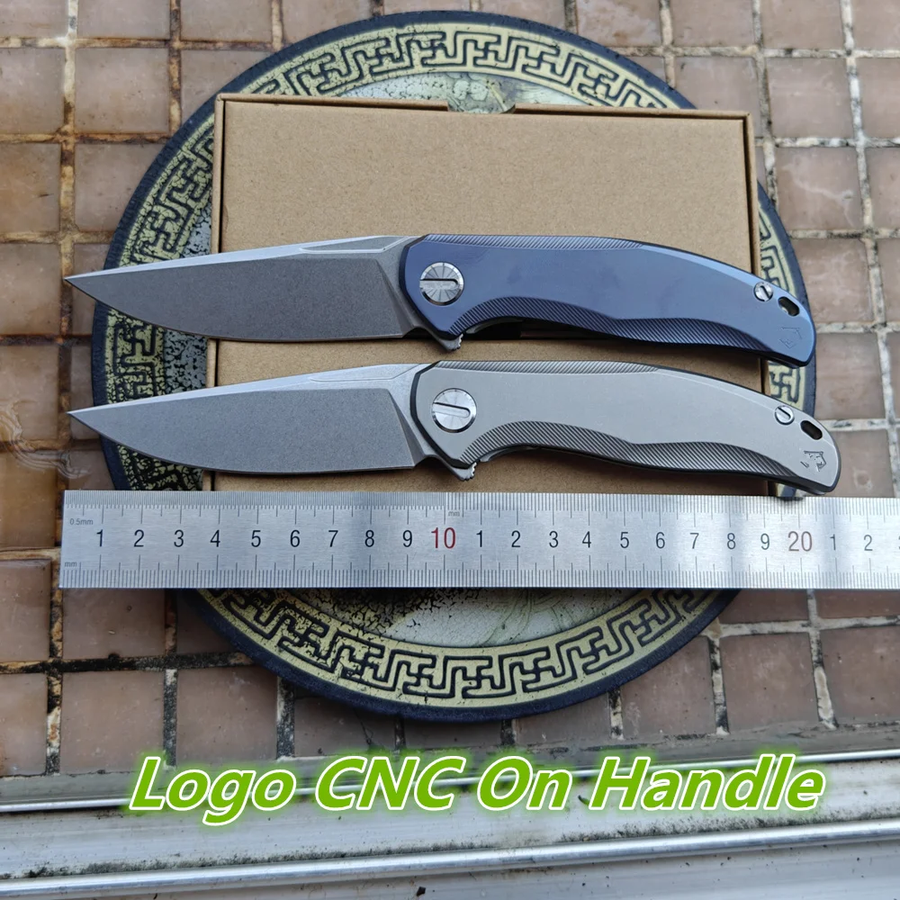 JUFULE Stellar Mark M390 Bear Logo Ceramic Bearing Titanium Handle Folding Blade Kitchen Outdoor Camping Hunting EDC Tool Knife