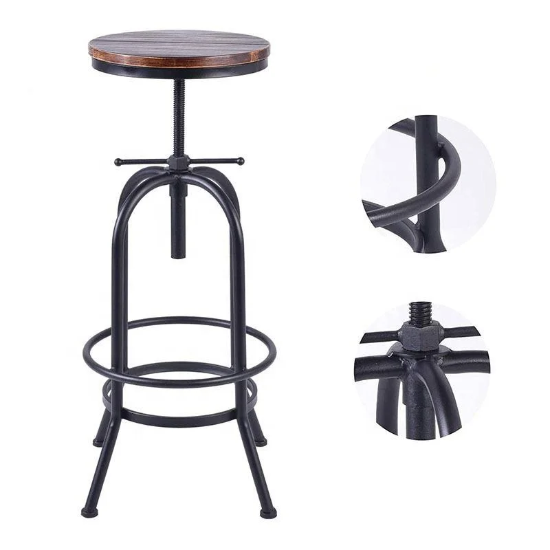 

#Modern Hot Sale Round Wooden Seat Swivel Lift Height Metal Footstool Cafe bar Stools.