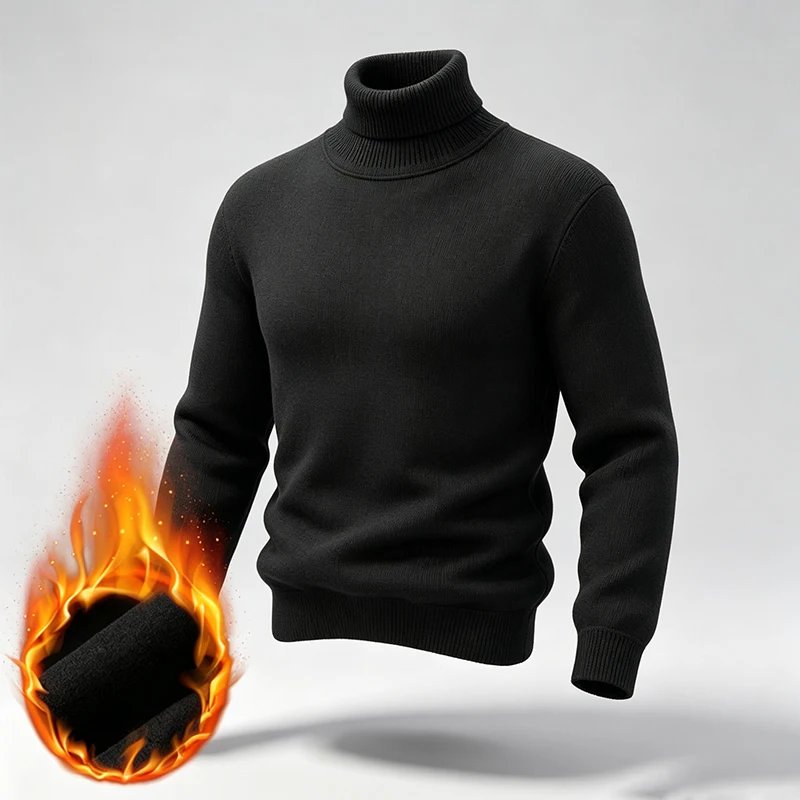 Herren-Rollkragenpullover aus Strick mit Fleece-Futter und geripptem Saum, ideal für Spaziergänge in der Stadt, gesellschaftliche Anlässe und verschiedene Winteraktivitäten. – Detail 15