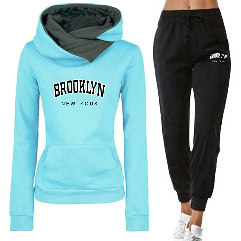 Womens Tracksuit Brooklyn Printing Double Neck Hooded Sweatshirt Sports Jogging Casual Clothing Autumn Winter Popular Warm Tops