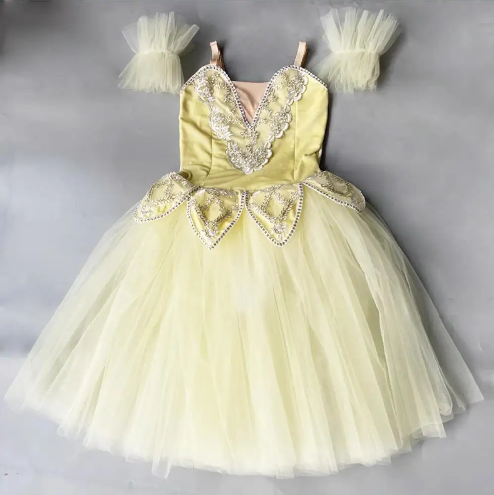 Vestido de Ballet romántico para niños, trajes de actuación de baile de cisne para niñas, vestido de tul de terciopelo largo, vestido de bailarina de Skate