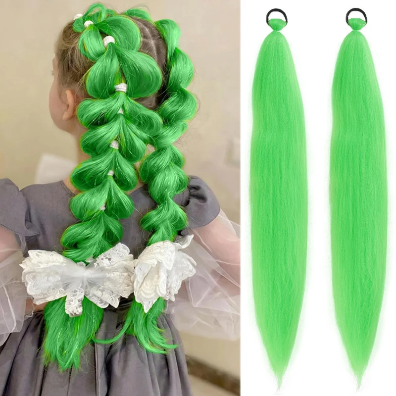 

2Pcs 26 Inch Y2K Colorful Braided Ponytail Extensions Synthetic DIY Braiding Hair With Elastic Band For Girls