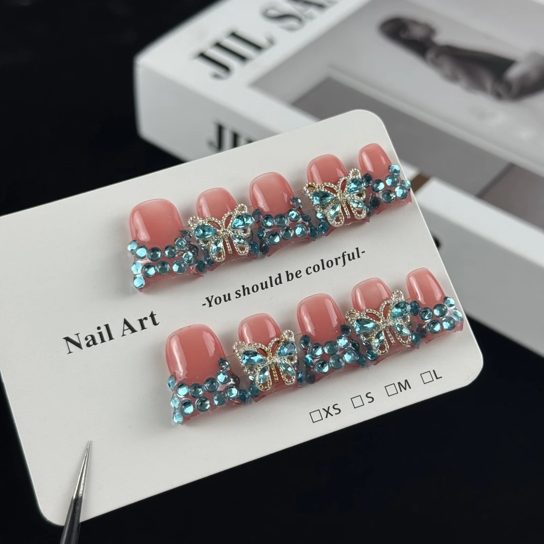 10pcs high-end Fashionable niche style, hand-painted three-dimensional butterfly diamond, glittering stacked diamonds handmade