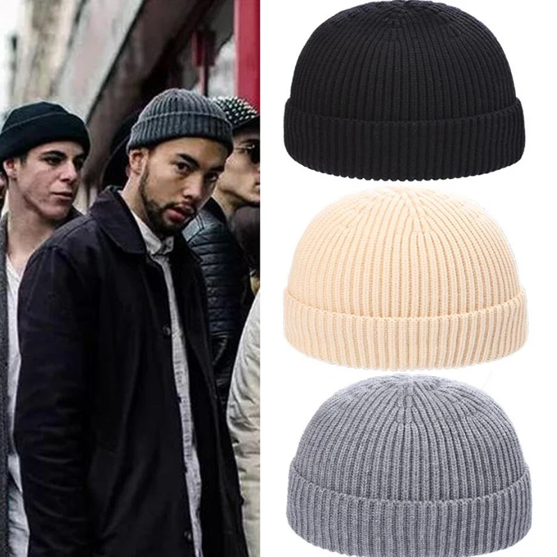 

Solid Color Warm Knitted Brimless Hat Men Beanies Winter Autumn Hip Hop Skullcap Street Men Beanie Unisex Melon Cap Women Male