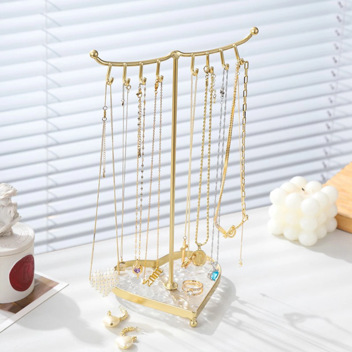 

Позолоченная железная подставка для ювелирных изделий в форме сердца – многокрючок, нижний поднос для колец/серьг/подвесок, двойное хранение/дисплей
