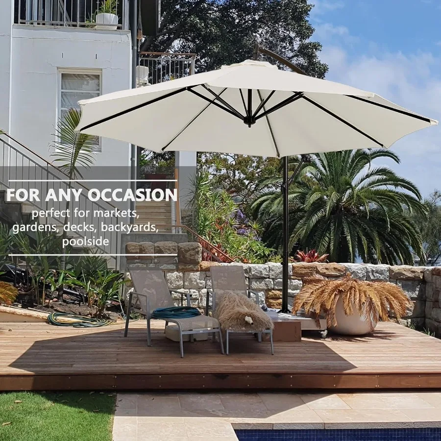 مظلة فناء ناتئة بطول 10 أقدام مع 8 أضلاع للاستخدام الخارجي وحماية من الأشعة فوق البنفسجية وتصميم مقاوم للماء مثالي لحمام السباحة في الفناء الخلفي G