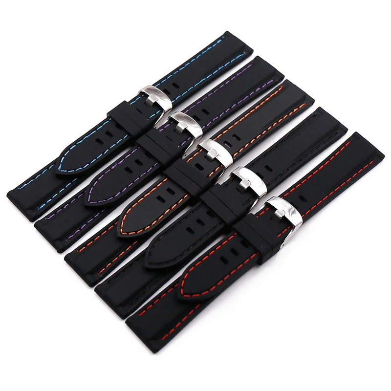 Steel Black Needle Buckle Silicone Universal Part Brands Watch Strap 18 20 22 24mm Waterproof Sweet-Proof Rubber Watchbands