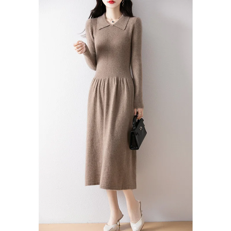 Women\'s Dress On Offer Clearance Free Shipping 100% Wool Knitted Jumpers 2024 Winter Long Dresses Polo Pullovers