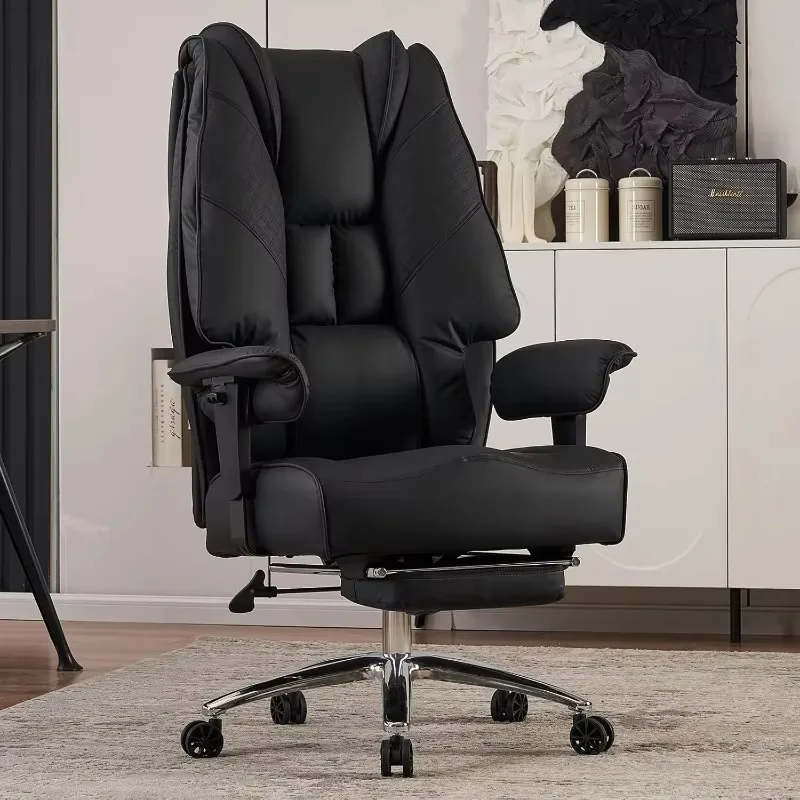 Big and Tall Office Chair 400lbs Wide Seat, Leather High Back Executive Office Chair with Foot Rest, (Black)