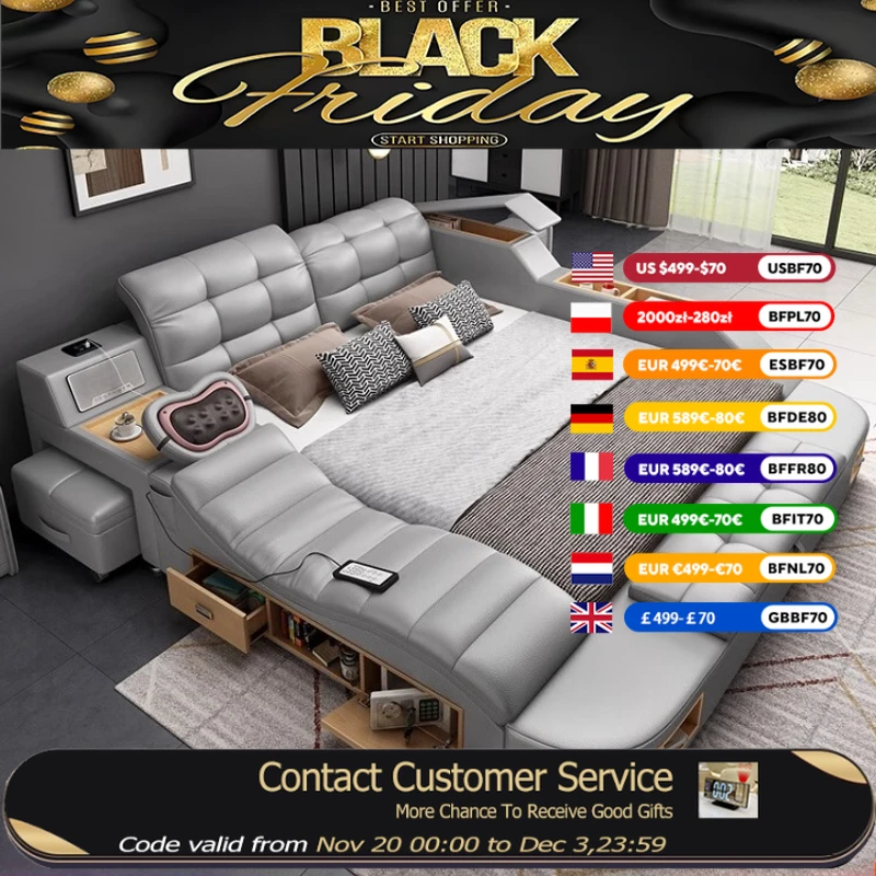 

Adults Leather Luxury Double Bed Modern Storage Italian Queen Size Double Bed Tatami Tech Smart Moniale Furniture For Home