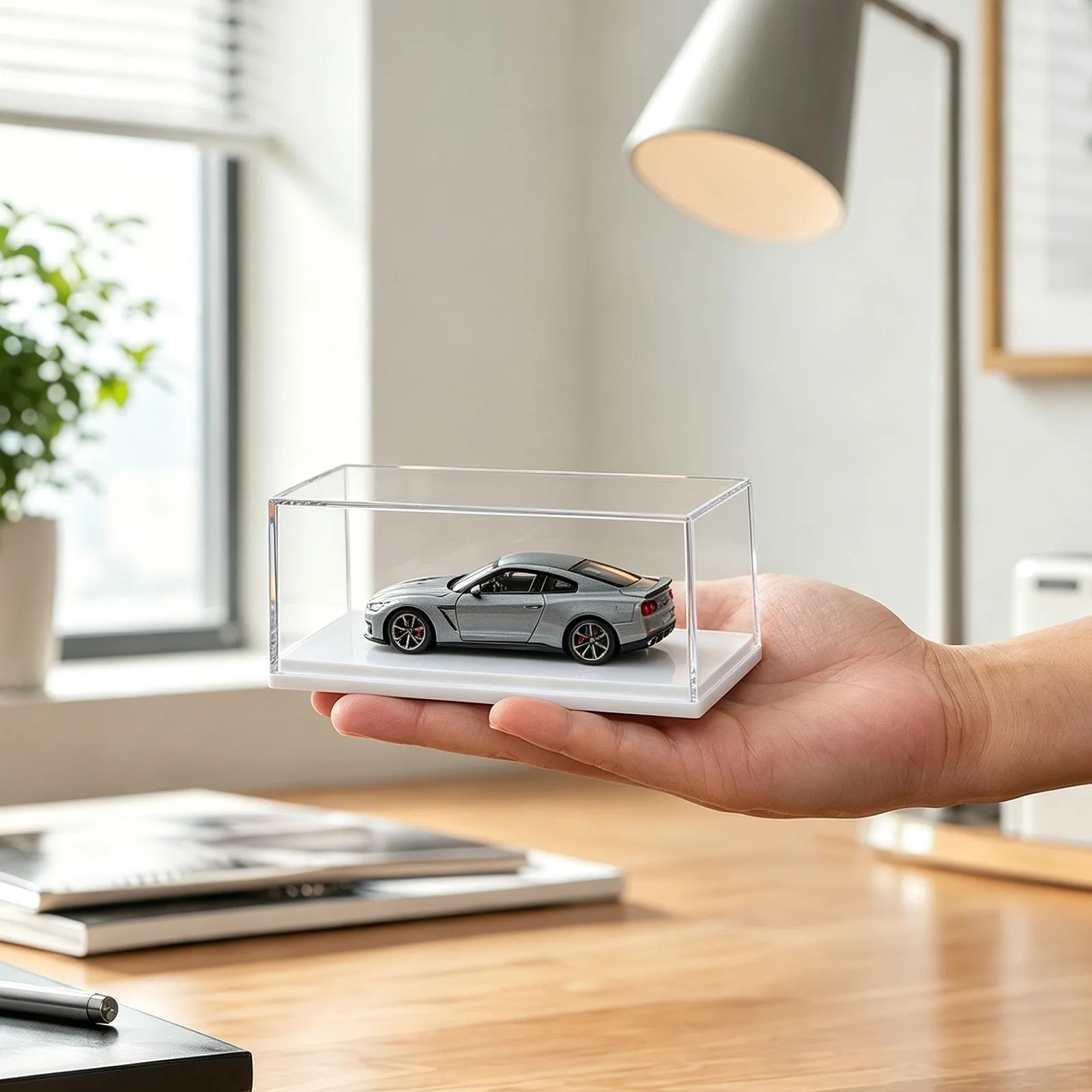 Clear Acrylic Car Display Case Dustproof Protective Storage Box Large White Base Fit 164 Scale Vehicle Collectibles Organizer