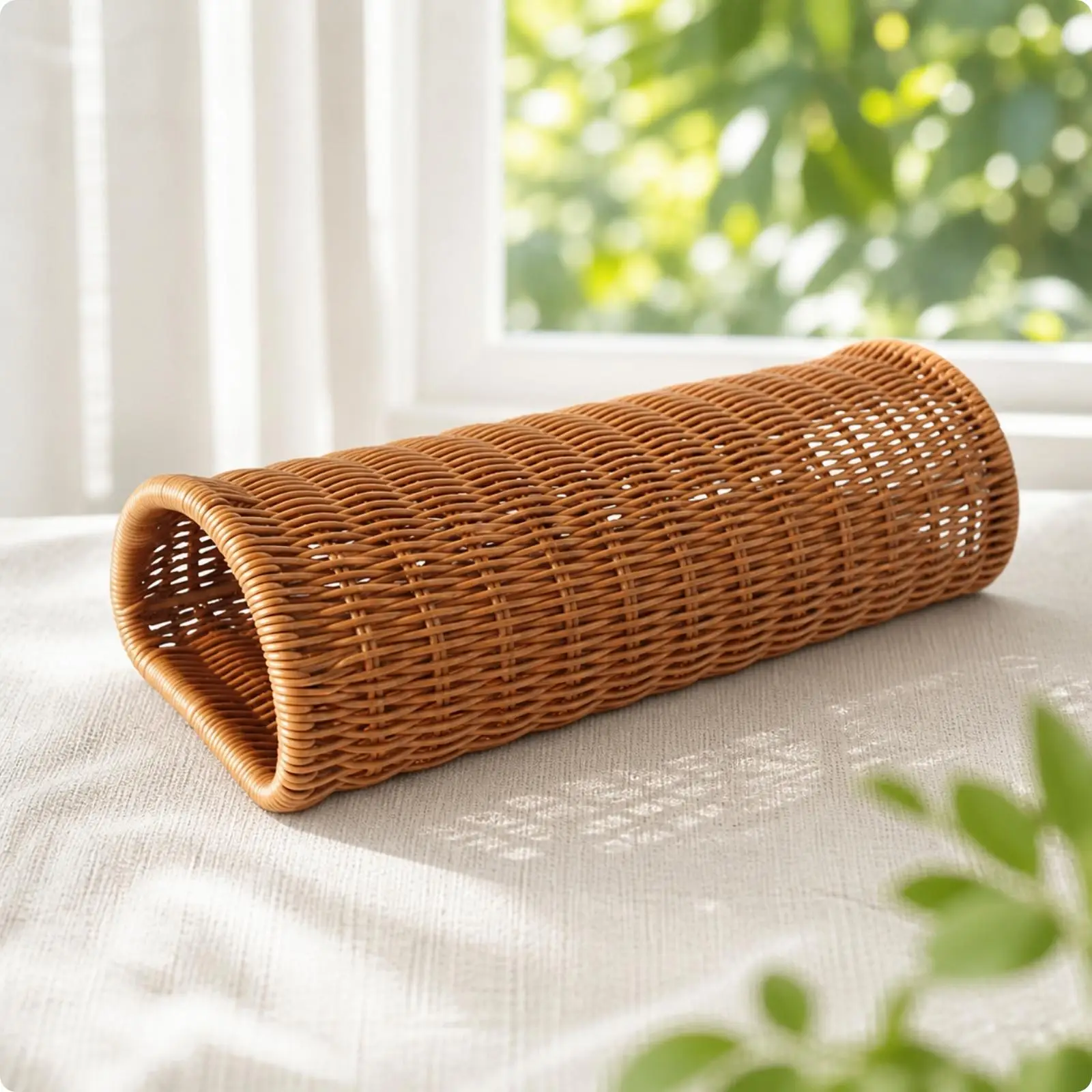 Neck Support Pillow Faux-Rattan Semi-Cylindrical Pillow Soft for Lounge Chair