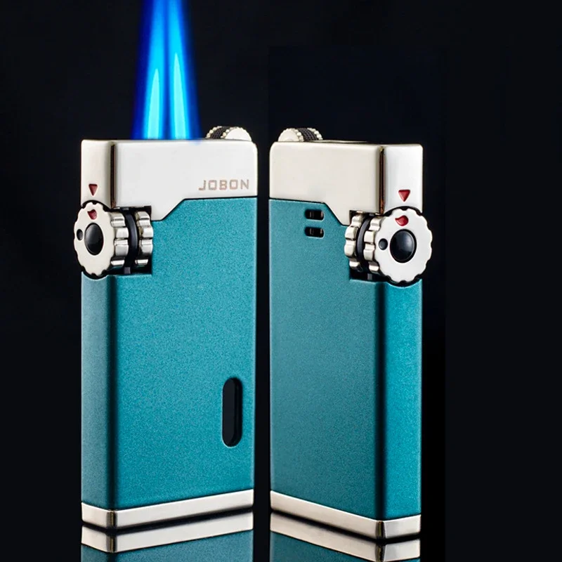 

Windproof and Adjustable Flame Butane Lighter, Creative Metal, Blue Double Fire, Visible Gas Box, Men's Good Gifts, New