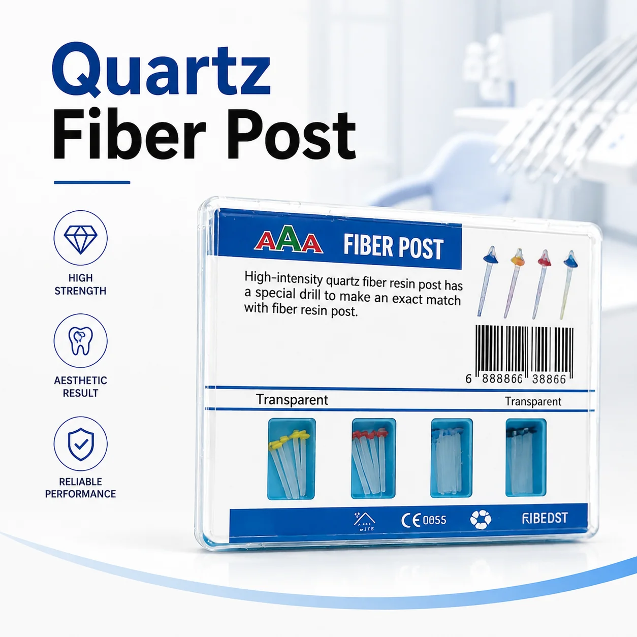 Threaded Quartz Fiber Post Kit High Translucency with P-Drill for Dental Root Canal Build-Up