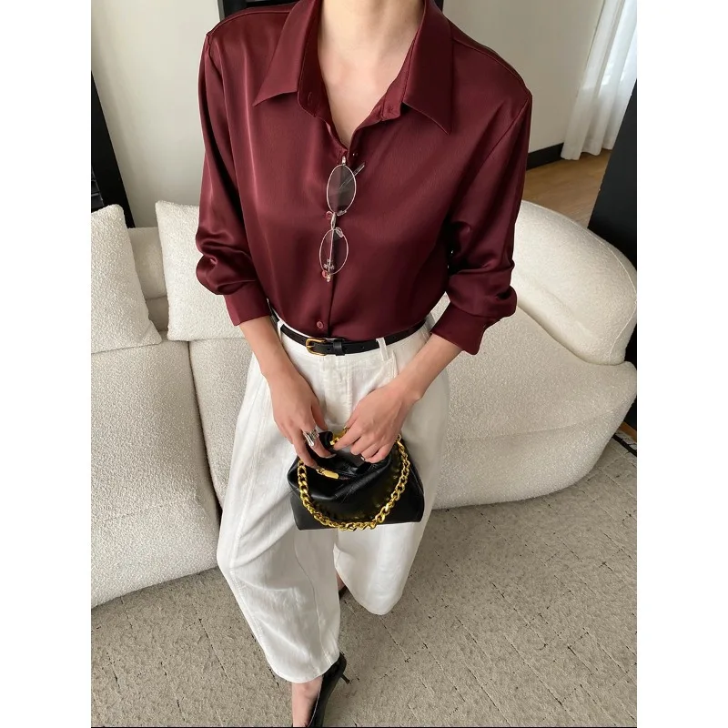 

2026 Women Elegant Blouses Turn Down Collar Satin Blouses Womens Tops And Blouses Fashion Shirts Blusas Roupa Feminina
