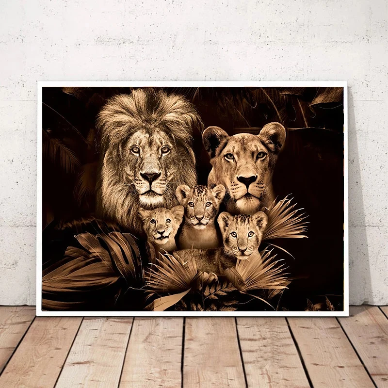 Modern Baby Lion Family Posters and Prints Canvas Painting Wild Life Wall Art Pictures for Living Room Home Decoration Cuadros