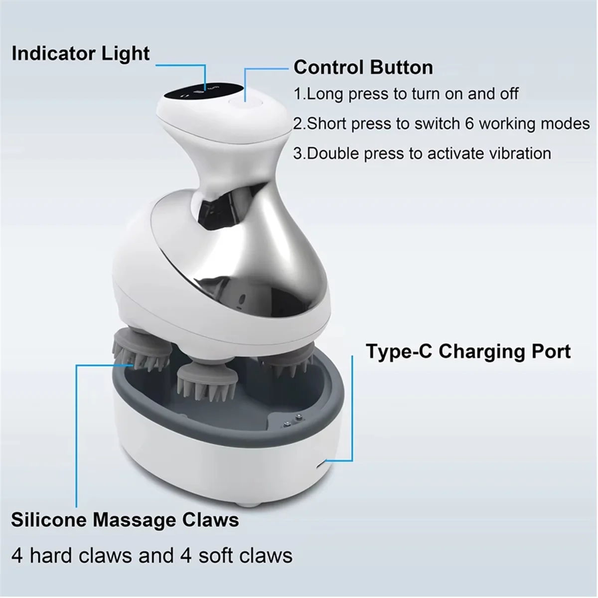 

B53CC Electric Scalp Massager with Red Light Therapy,Waterproof Handheld Head Massager,Deep Tissue Kneading & Body Relaxation