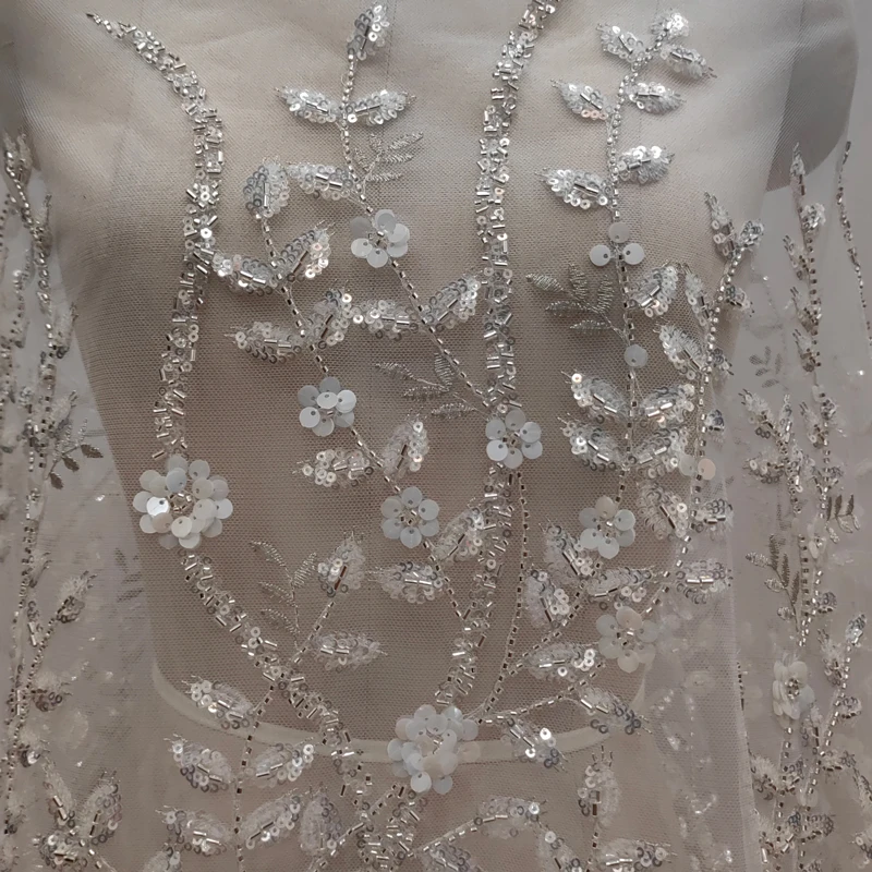 العاج الفضة الترتر بريق شبكة البريق النسيج قاعدة القماش فساتين الزفاف المطرزة كامل حبة نبات الدانتيل المواد #2