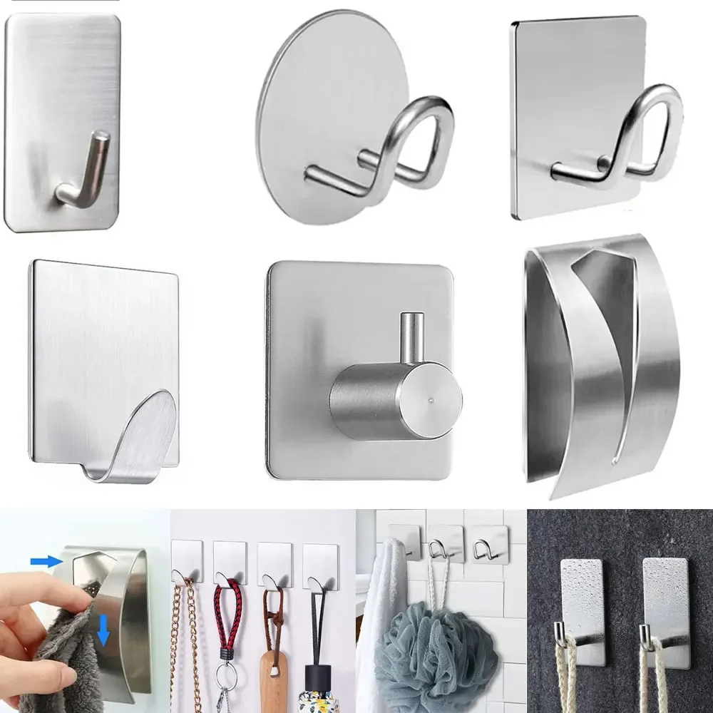 

JJYY Punch Free Stainless Steel Waterproof Strong Adhesive Hooks Wall Door Clothes Coat Hat Hanger Rustproof Towel Hooks