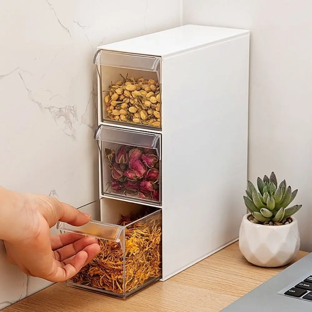 

Large Capacity Drawer Storage Box Space Saving Plastic Flower Tea Storage Box Stackable Sundries Organizer Office