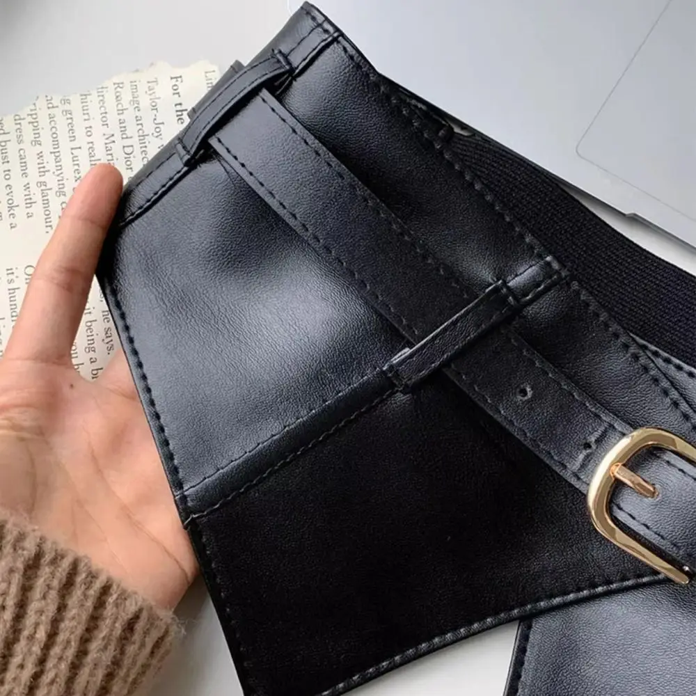 Punk Adjustable Elastic Cummerbunds PU Leather Solid Color Wide Belt Waistband Slimming Waist Corset Ladies
