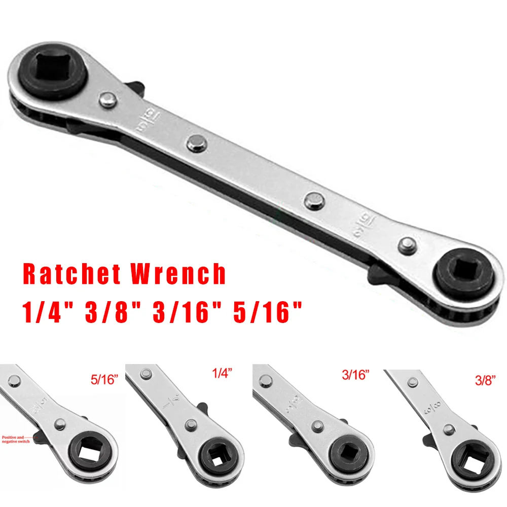 

Chrome Vanadium Ring Double Head Ratchet Wrench 1/4 3/8 3/16 5/16Inch Port Valve HVAC ToolRatchet Combination Spanner Set