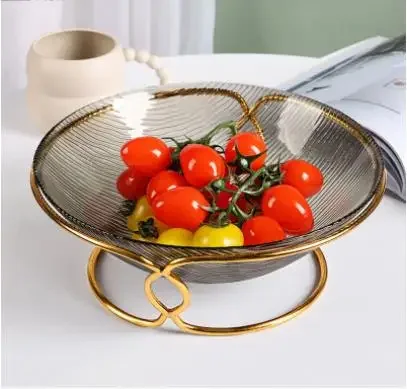 

Golden Bracket Glass Fruits Plate Candy Snack Dessert Plate Living Room Coffee Table Creative Household Fruit Tray Home Decor