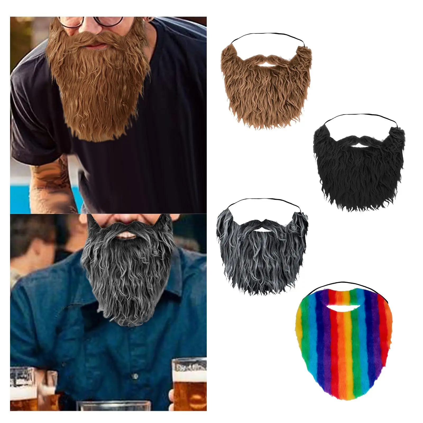 Halloween Beard Multipurpose Adjustable Elastic Rope Fake Beards False Whiskers for Male Man Adults and Teens Costume Festival