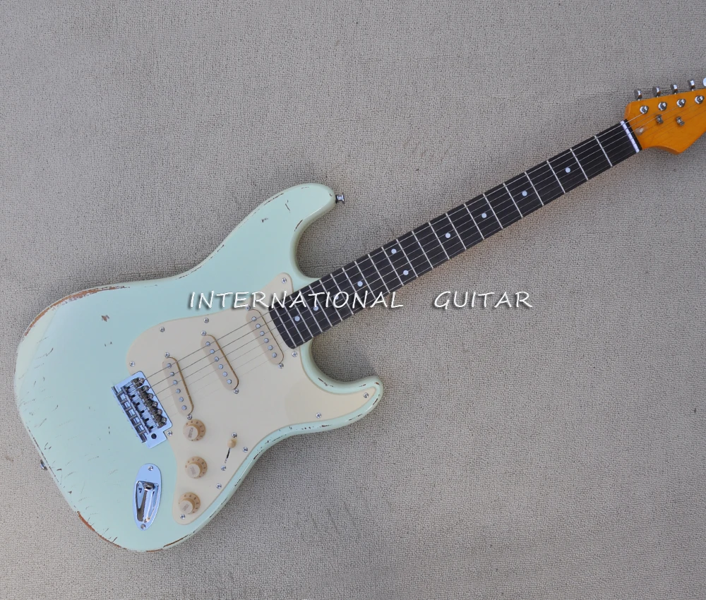 6 Strings Relic Light Blue Electric Guitar with Rosewood Fretboard,Customizable