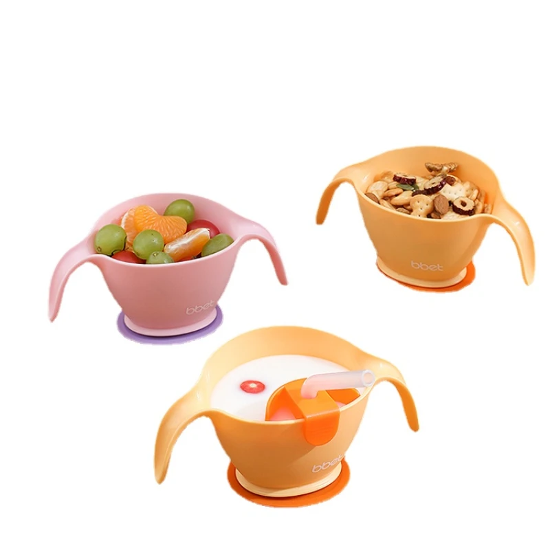 

HXL Baby Bowl with Straw Drink Soup and Eat Drop-Resistant Three-in-One Baby Food Bowl Snack Catcher