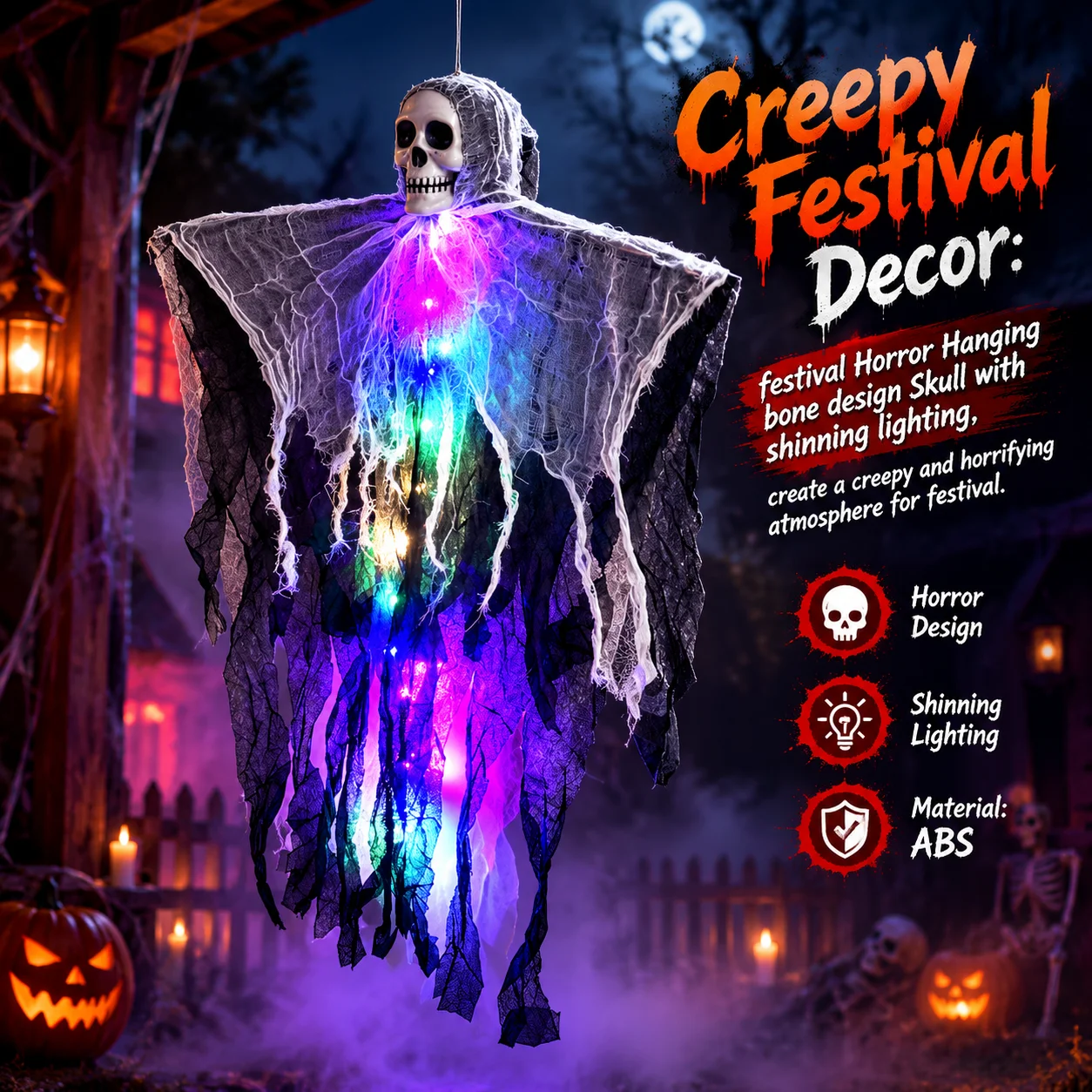 Halloween-Dekoration, gruselige saisonale Geister aus Gaze zum Aufhängen für Spukhäuser, Veranda, gruselige Requisiten, Terror-Party, hängende Ornamente