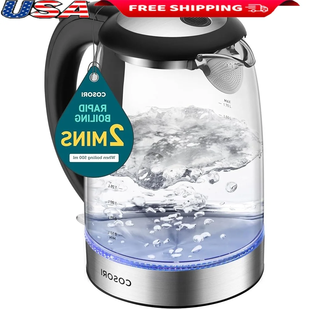 

Electric Kettle No Plastic Filter & Spout Stainless Steel Tea Boiler Automatic Shut Off Led Indicator Safe Fast Boiling Coffee
