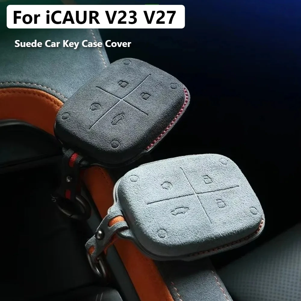 For iCAR iCAUR V23 V27 Suede Car Key Case Cover Full Protection Remote Key Case with 3D Button Design Protection Accessories