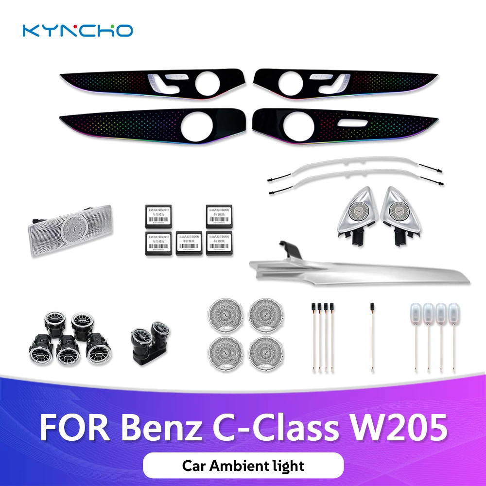 KYNCHO LED Car Ambient Light Kit for BENZ C CLASS W205 64 Colors RGB Bluetooth App Control Symphony Auto Interior Lighting
