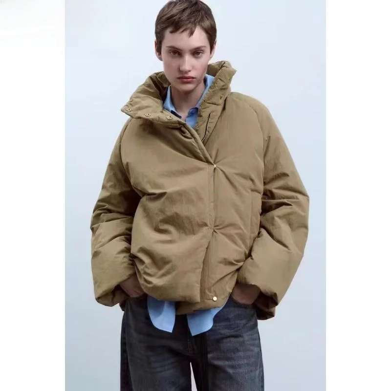

Autumn Winter New Sle Women's American Thiened oulder Insert Long Sve Hooded Cotton Jaet Loose Silk Cotton Coat