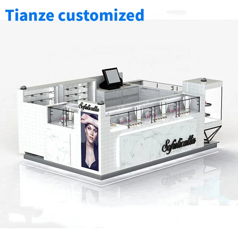 

（customized）Perfume Showcase Cosmetics Display Cabinet Glass Mall Kiosk Display Jewelry Kiosk Booth in Mall