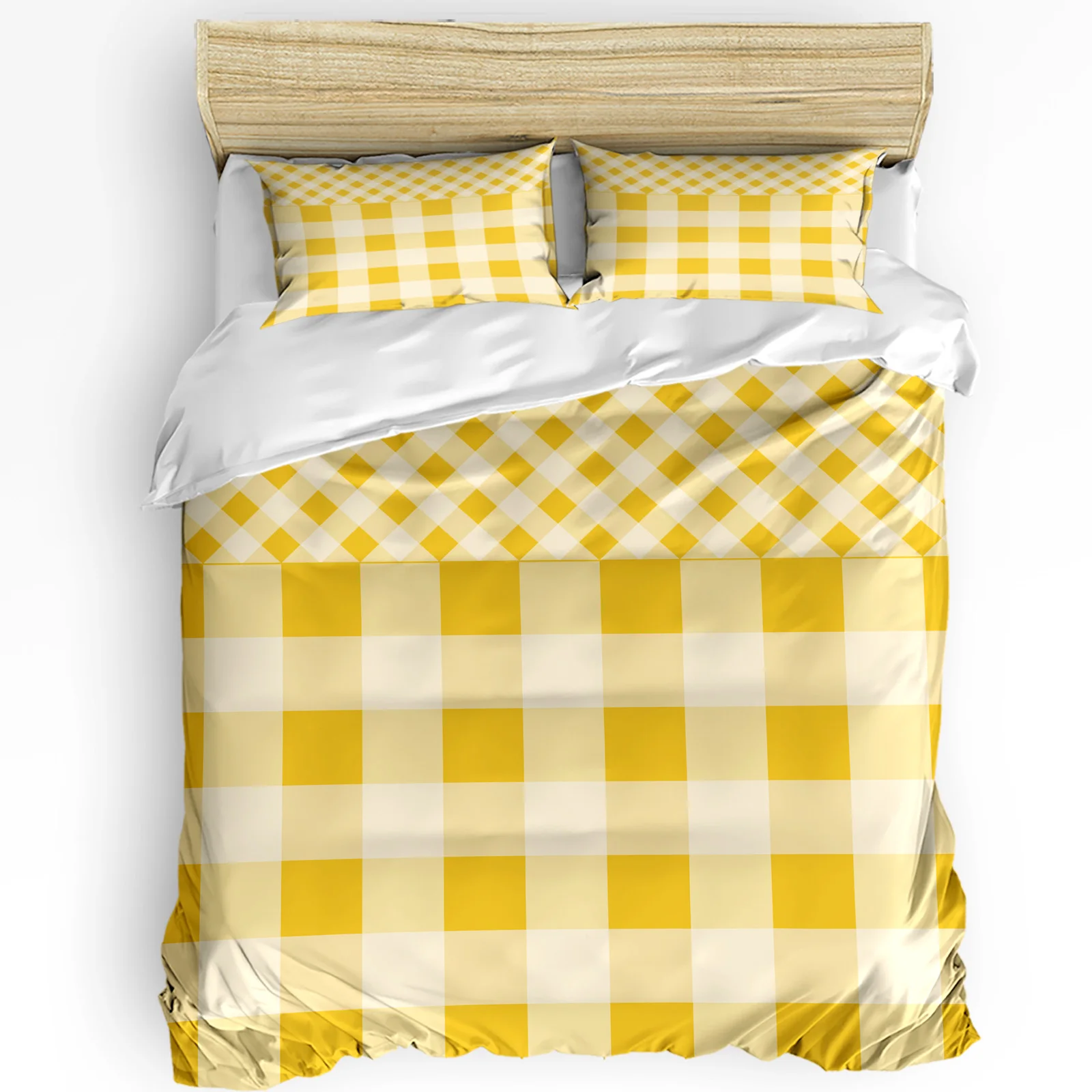 Yellow Check Stripe Square Stitching Duvet Cover with Pillow Case Custom 3pcs Bedding Set Quilt Cover Double Bed Home Textile