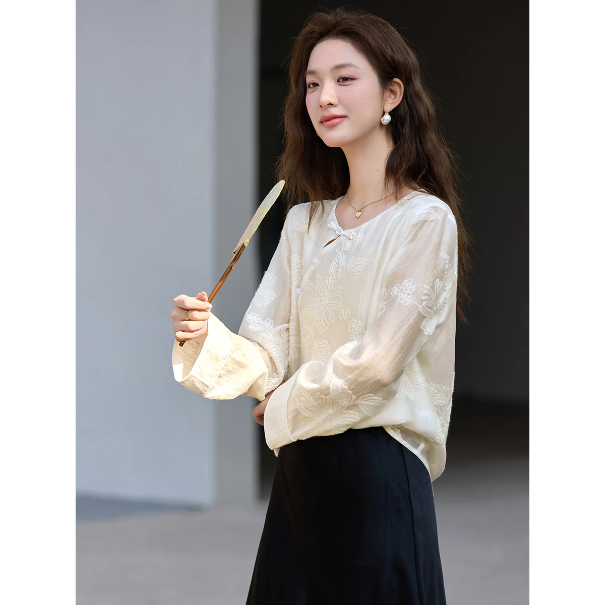 VIMLY เสื้อชีฟองปักลายสไตล์จีน - Embroidery On Shirt บทวิจารณ์และราคา