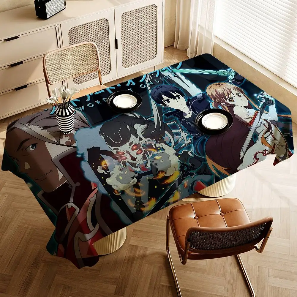 Sword Art Online Anime Waterproof Rectangle Tablecloth Fiesta Home Decor Dining Room Decor Reusable Table Cover Party Supplies