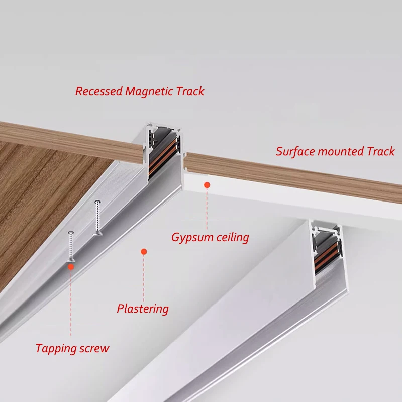 N5 White Recessed Magnetic Track Lights Surface mounted Magnetic Rail Ceiling System Indoor Track Lighting Spot Rail Spotlights