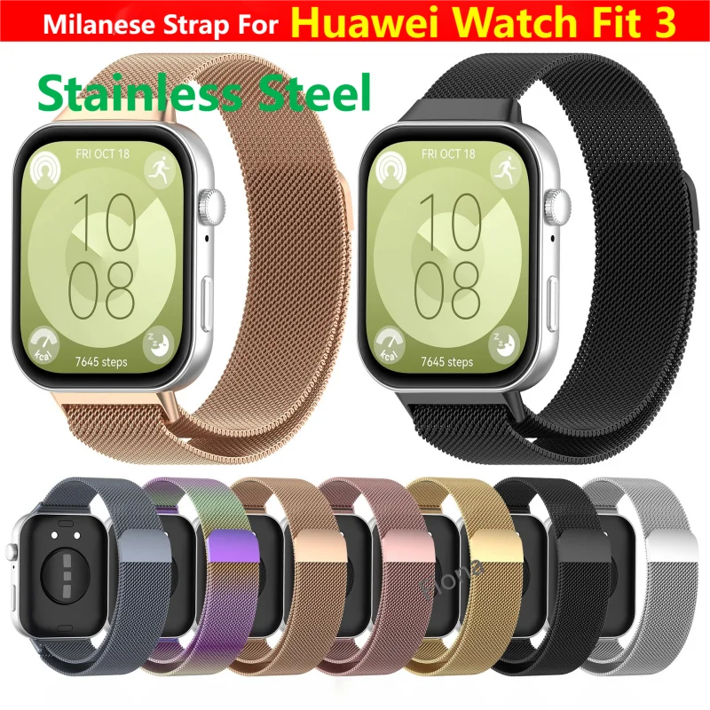 Ml;anse Strap For Huawei Watch Fit 3 Smart Watch Band Stainless Steel Loop Magnetic Bracelet Wristband Fit3 Wrist Case Belt