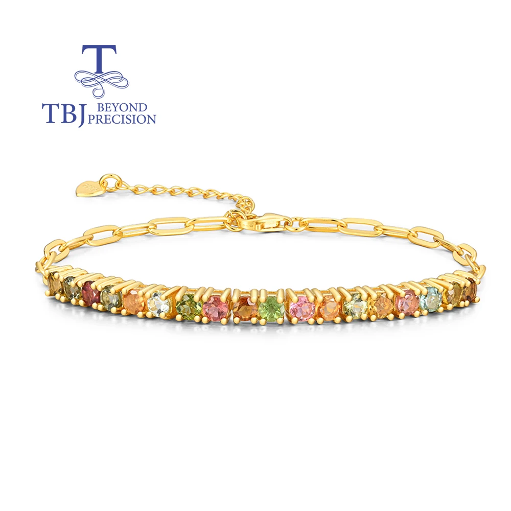

Exquisite Natural Multi-Tourmaline round 3.00mm Bracelet 925 Sterling Silver Fine Jewelry for Women's Banquet and Birthday Gifts