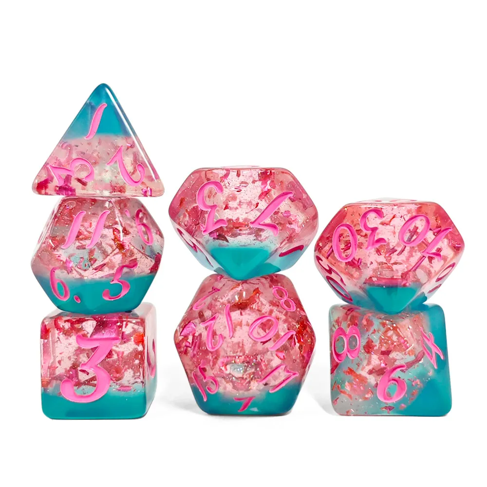 7 Teile/satz Harz Würfel Set Blau und Rosa Mischung Farbe Würfel Dungeons and Dragons Spiele für DND RPG TRPG Spiele Würfel brettspiele Spielzeug