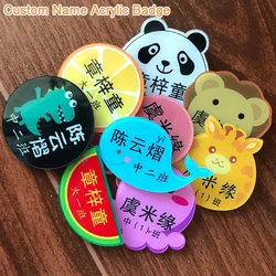 Customizied Acrylic Personal Name Tag Pin Badge Cartoon Animal Pattern 2Sides Print Shape Name BroochTag Pin For Kids Badge