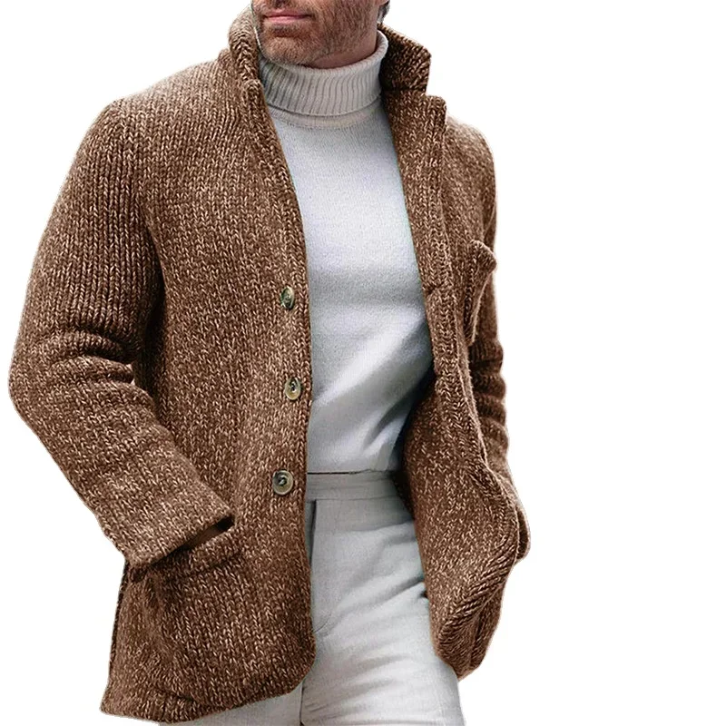 Autumn and winter new Europe and the United States knitted cardigan stand collar long sleeve single row casual men's coat