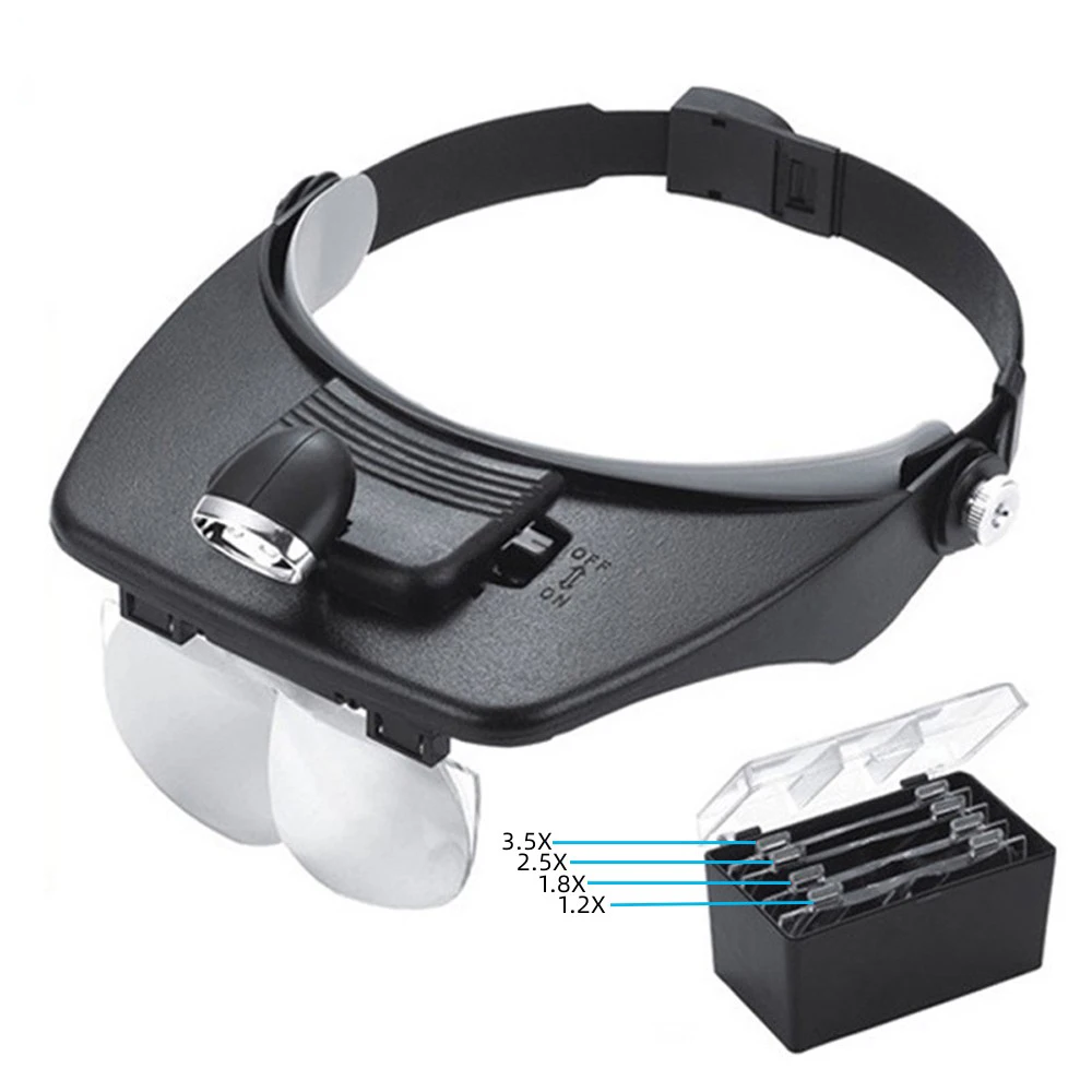 

Head Mount Magnifying Glasses with LED Light Reading Magnifier Jeweler Loupe 1.2X 1.8X 2.5X 3.5X for Watchmaker Repair Tools