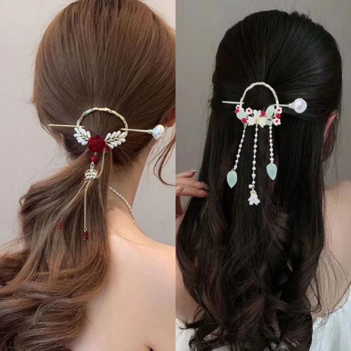 

Women Chinese Hair Pin Tassels Pearls Fiower Alloy Hair Sticks Lady New Headwear Headdress Female Festivals Hair Accessories