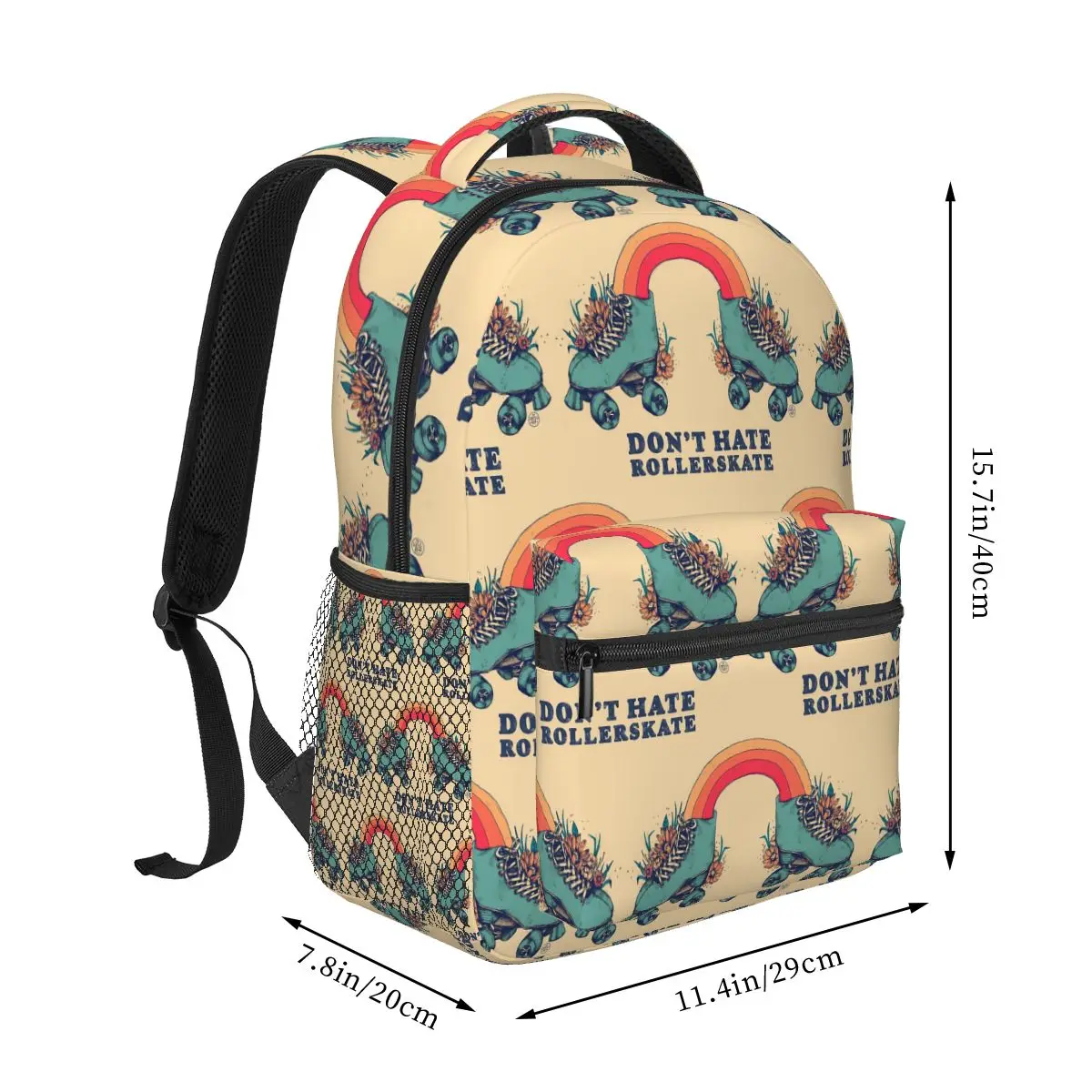 Hassen Sie nicht Rollschuh-Retro 70er Jahre Illustration-Farb variation 1 Rucksäcke Bücher tasche Schult aschen Laptop Rucksack Umhängetasche