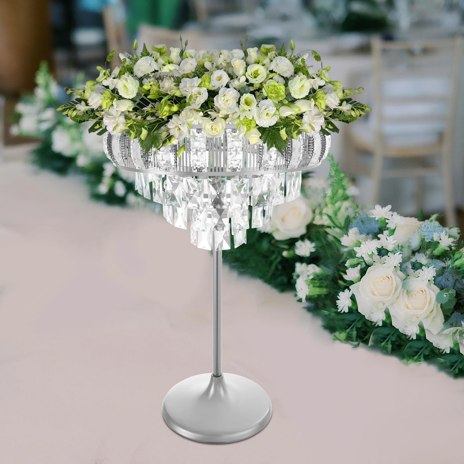 Adornos de cortina de hielo de hierro plateado, 42x60cm, cascada D, colgante de cristal, soporte de flores para exhibición de boda